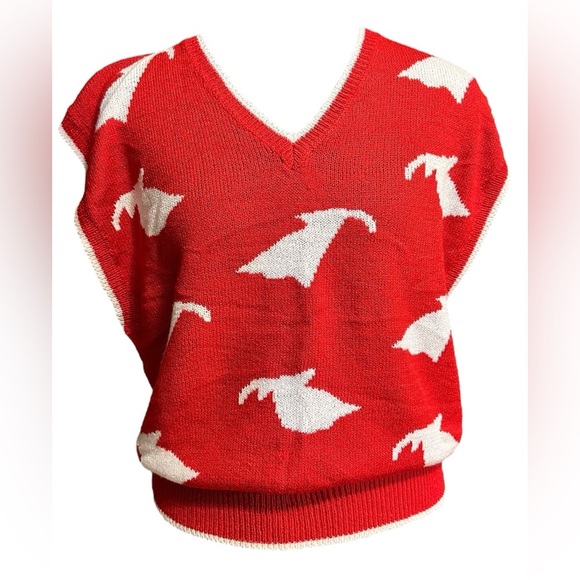 VTG Tan-Jay Sweater Vest Size S/M Red And White Abstract Lightweight - Picture 1 of 7